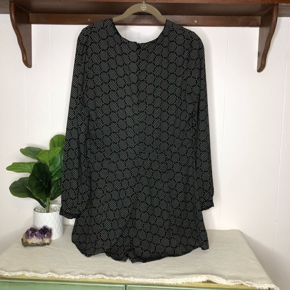 Harlyn Womens Geometric Allover Print Long Sleeve Romper Black Size Small